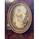 C18th Oval silkwork picture in giltwood