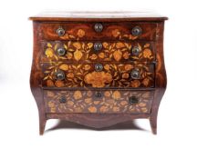 C18th Dutch marquetry bombe shaped chest of four drawers