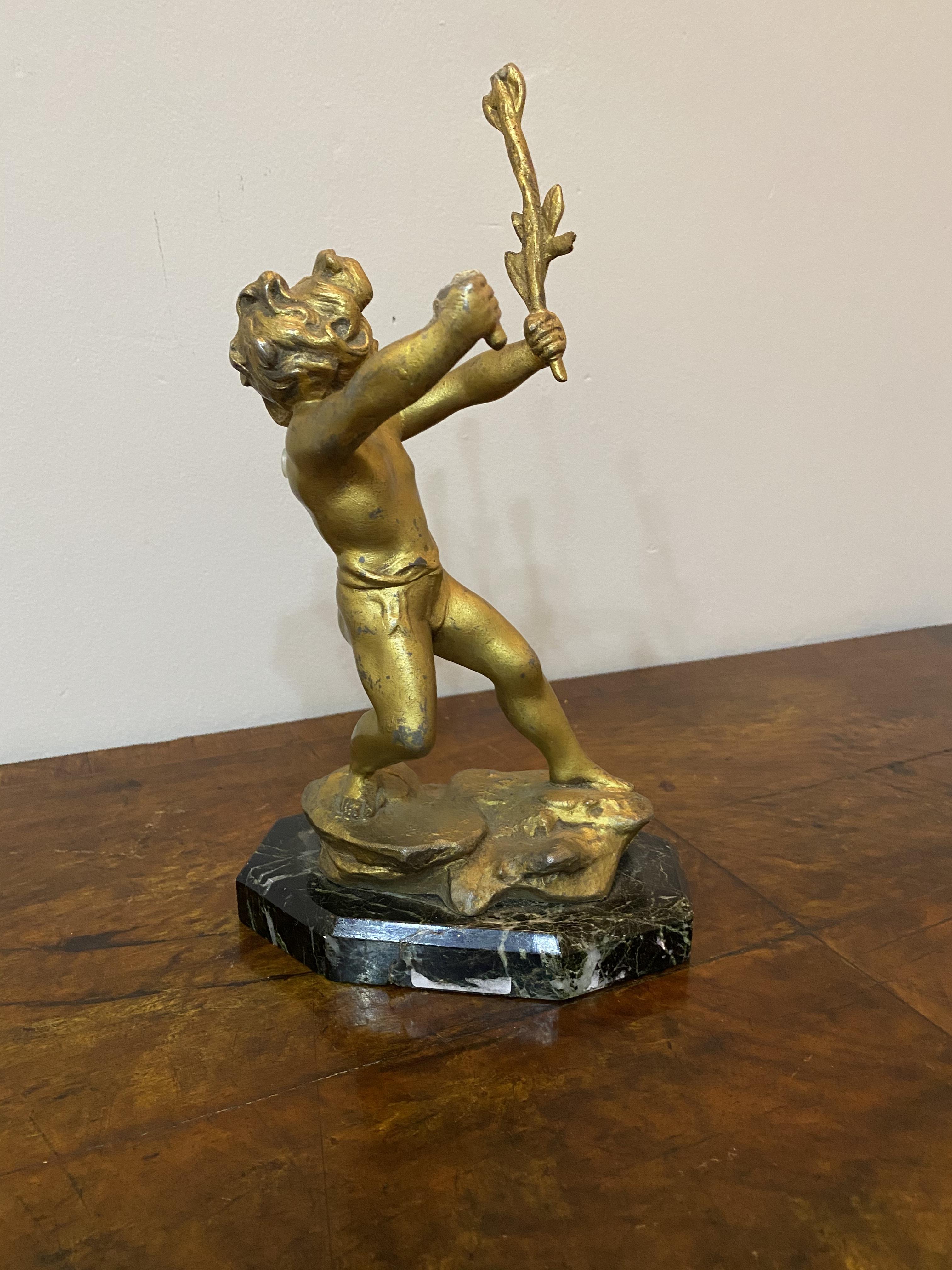 A spelter gold painted cherub on marble base - Image 4 of 6