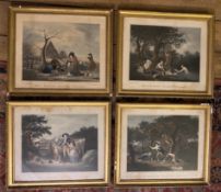 Set of four early C19th engravings by G Morland in original gilt frames