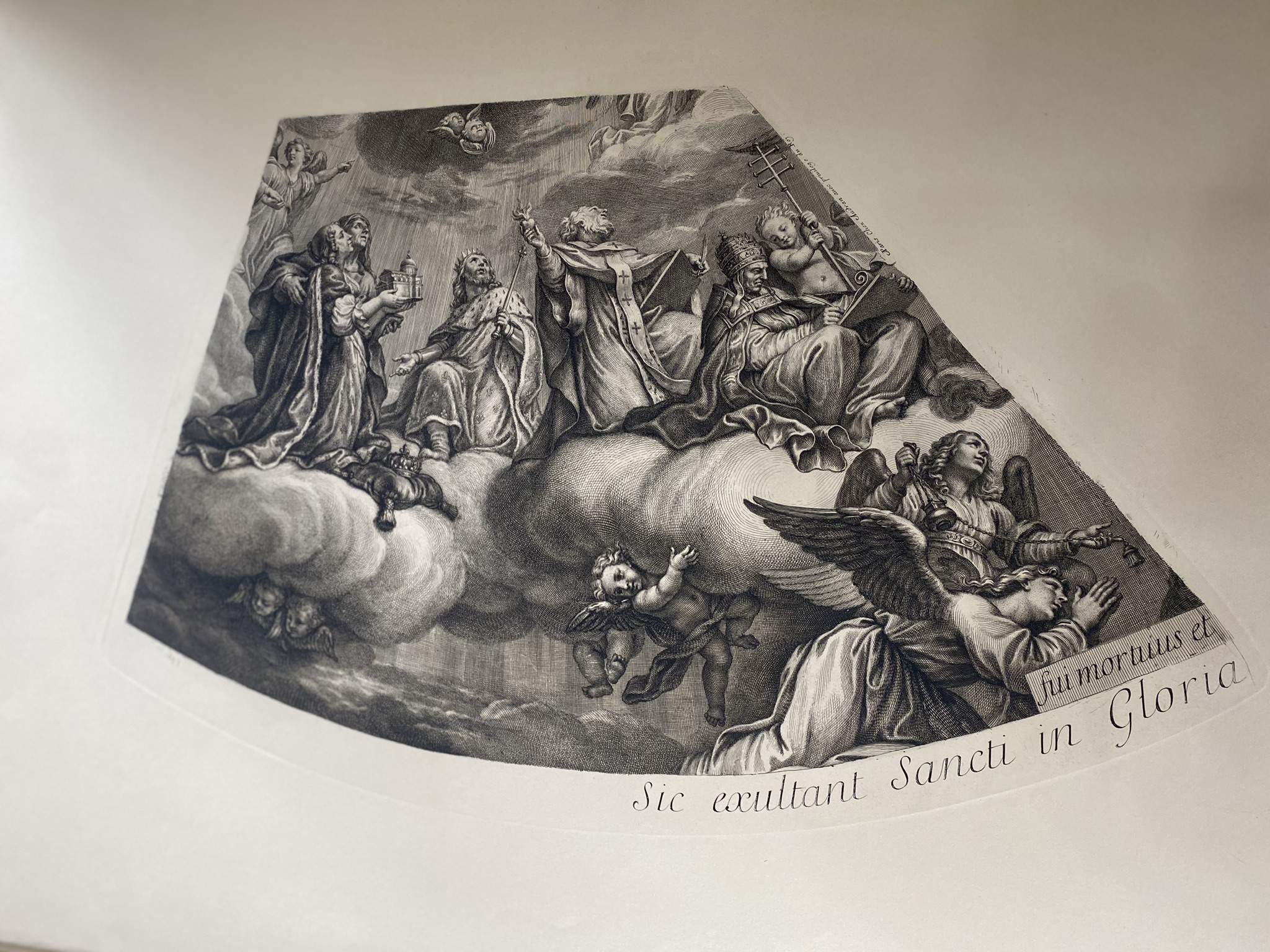 C19th facsimile copy of a C17th original engraving of a curved ceiling painting - Image 2 of 6