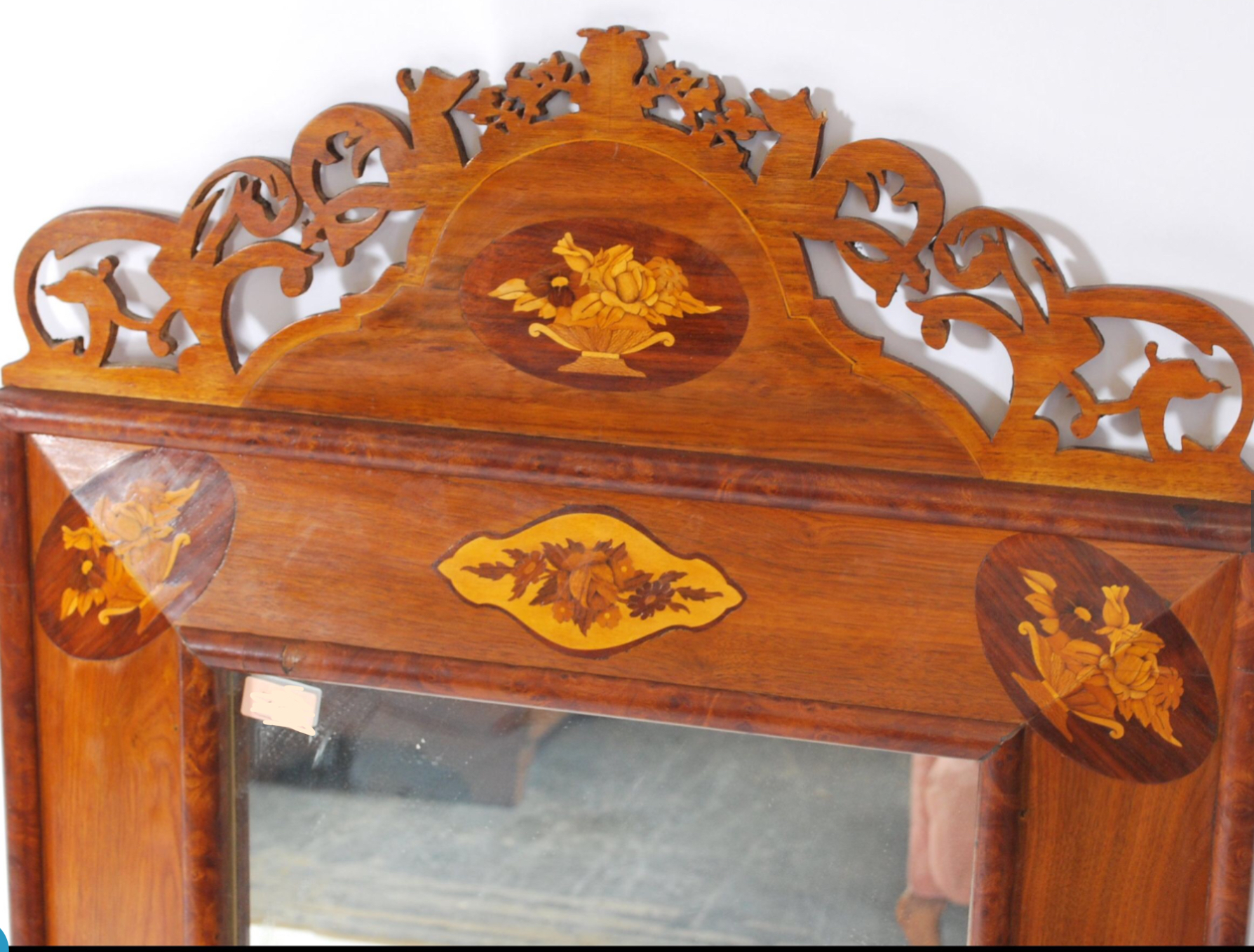 C18th style Dutch Marquetry cushion mirror - Image 2 of 4