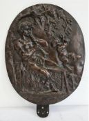 C19th bronze relief plaque of a satyr and a cherub