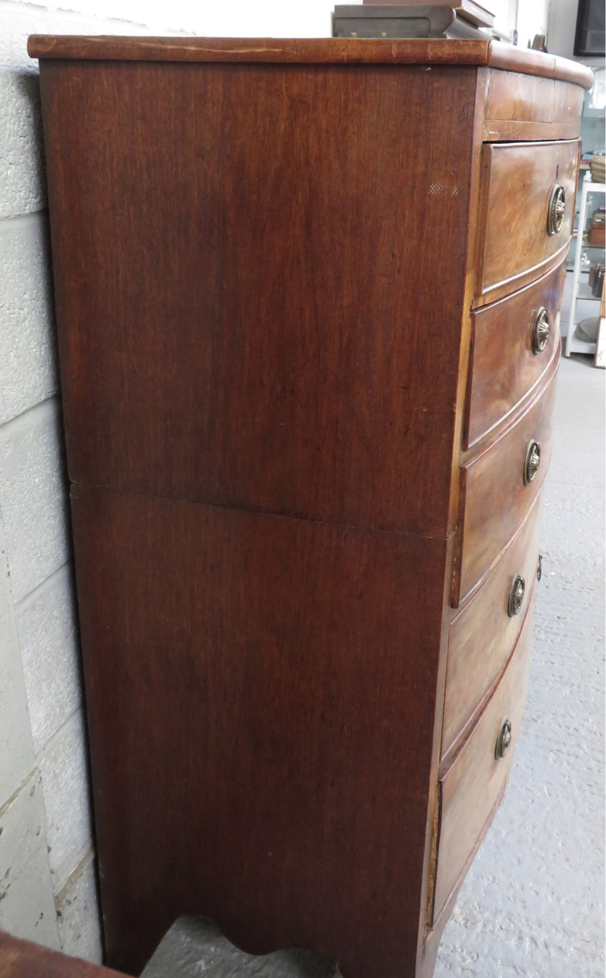 A large C19th bow front chest of drawers, of four long and two short drawers, - Image 4 of 5