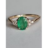 Vintage Emerald And Diamond Ring 9 Carat Yellow Gold