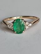 Vintage Emerald And Diamond Ring 9 Carat Yellow Gold