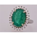 Certified 6.75 Ct. Natural Colombia Emerald and Diamonds 18K White Gold Ring