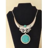 Vintage Collar Silver Tone And Blue Necklace