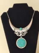 Vintage Collar Silver Tone And Blue Necklace
