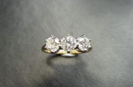 3.00ct diamond trilogy ring. 3 brilliant cut diamonds (enhanced stones) J colour, P1 clarity