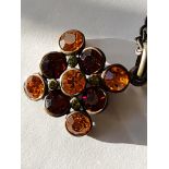 Amber And Gold Coloured Glass Pendant And Chain