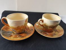 Early 1900 Royal Doulton Woodley Dale 2 Cups/Saucers