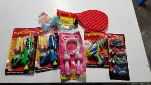 (R7I) Sports. Contents Of 2 Boxes. Mixed Toys To Include Outdoor play 2 Bats And Ball With Flyer,