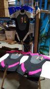 (R7A) Sports. 3 X Nulu Waveware Shorty Wetsuits. (1 X 38” Chest Grey/Black) (1 X 36 “ Chest Pink/