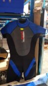 (R7A) Sports. 4 X Nulu Waveware Shorty Westsuits. Black/Blue (3 X 38” Chest) & (1 X 36” Chest).