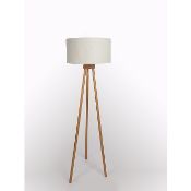 (R10A) Lighting. 2 X Tripod Wooden Floor Lamp Cream (New – May Have Failed To Deliver Label)