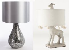 (R10D) Lighting. 2 Items. 1 X Large Mosaic Lamp Silver & 1 X Kind Life Giraffe Table Lamp (New – M