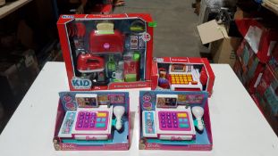 (R6F) Toys. 4 Items. 2 X Barbie Cash Register, 1 X Kid Connection Cash Register. & 1 X Kid Connec