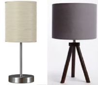(R9L) Lighting. 3 Items. 2 X Pleated Stick Lamp & 1 X Wooden Tripod Cream (New – May Have Failed T
