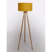 (R10A) Lighting. 3 X Tripo d Wooden Floor Lamp Mustard (New – May Have Failed To Deliver Label)