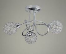 (R10F) Lighting. 4 X 3 Light Chrome Ceiling Fitting With Glass Bead Ball Shade (New – May Have Fai