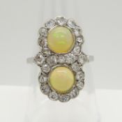 Antique, Victorian ring set with cabochon opals and old-cut diamonds, in 18ct white gold.