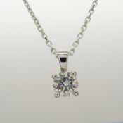 F-colour 0.51 carat diamond solitaire pendant and chain in 18ct white gold, with WGI certificate