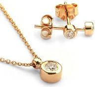 14K Rose Gold - Diamond Earring and Pendant set Total 0,30 Ct.