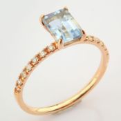 14K Rose/Pink Gold Diamond & Aquamarine Ring