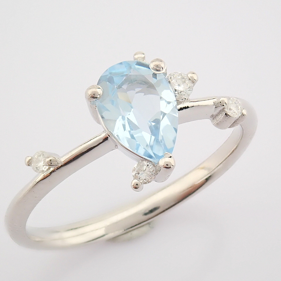 14K White Gold Diamond & Swiss Blue Topaz Ring - Image 5 of 12