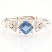 14K White Gold Diamond & London Blue Topaz Ring