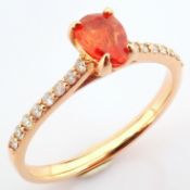 14K Rose/Pink Gold Diamond & Orange Sapphire Ring
