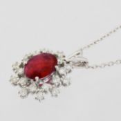 18K White Gold Ruby Cluster Pendant Necklace Total 1.77 Ct.