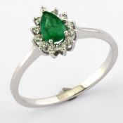 14K White Gold Cluster Ring , natural emerald and diamond