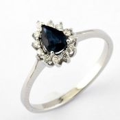 14K White Gold Cluster Ring , natural sapphire and diamond