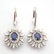 14K White Gold Diamond & Sapphire Earring