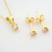 14 kt. Yellow gold - Earrings, Necklace with pendant - 0.30 Ct. Diamond