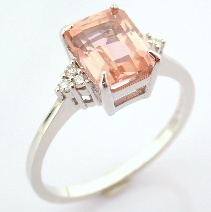 14K White Gold Diamond & Morganite Ring - Image 6 of 6