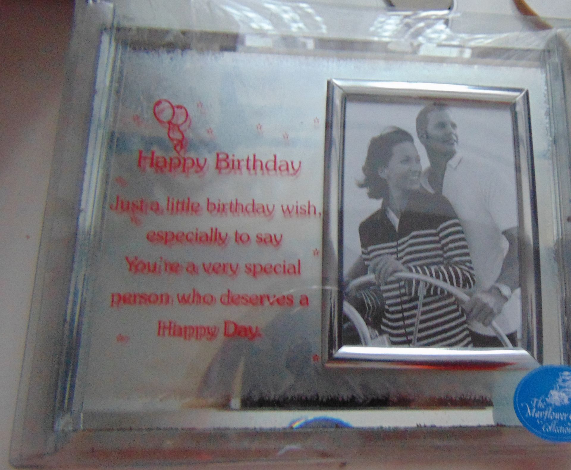 20 mirror picture framed birthday message on stand rrp £12.99 each.