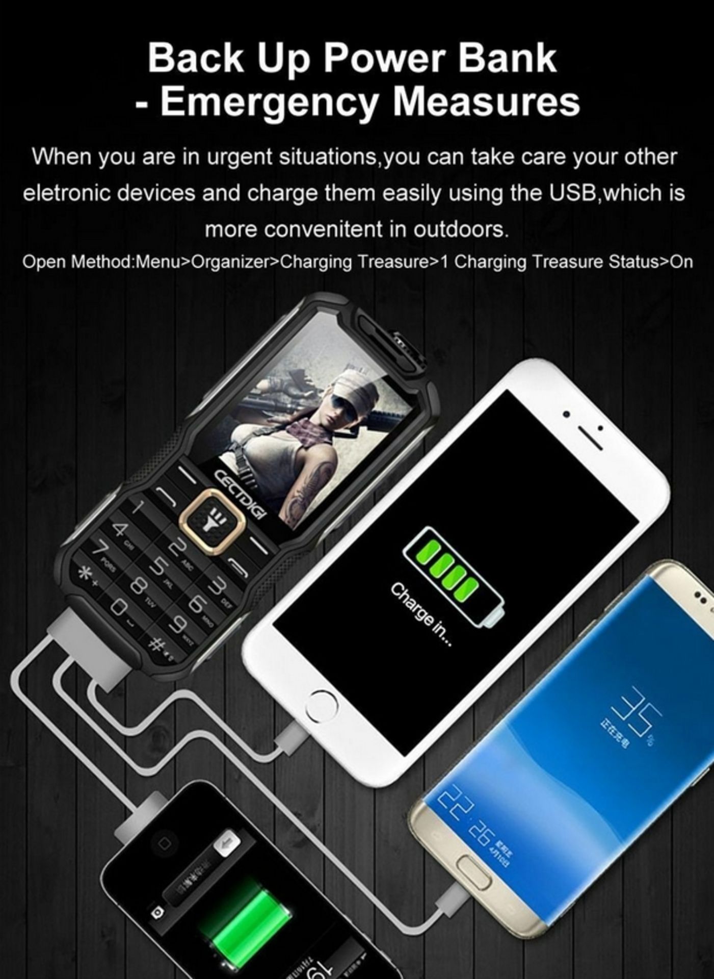 Mobile phone dual sim shockproof radio 15800mah power bank flashlight - Image 2 of 5