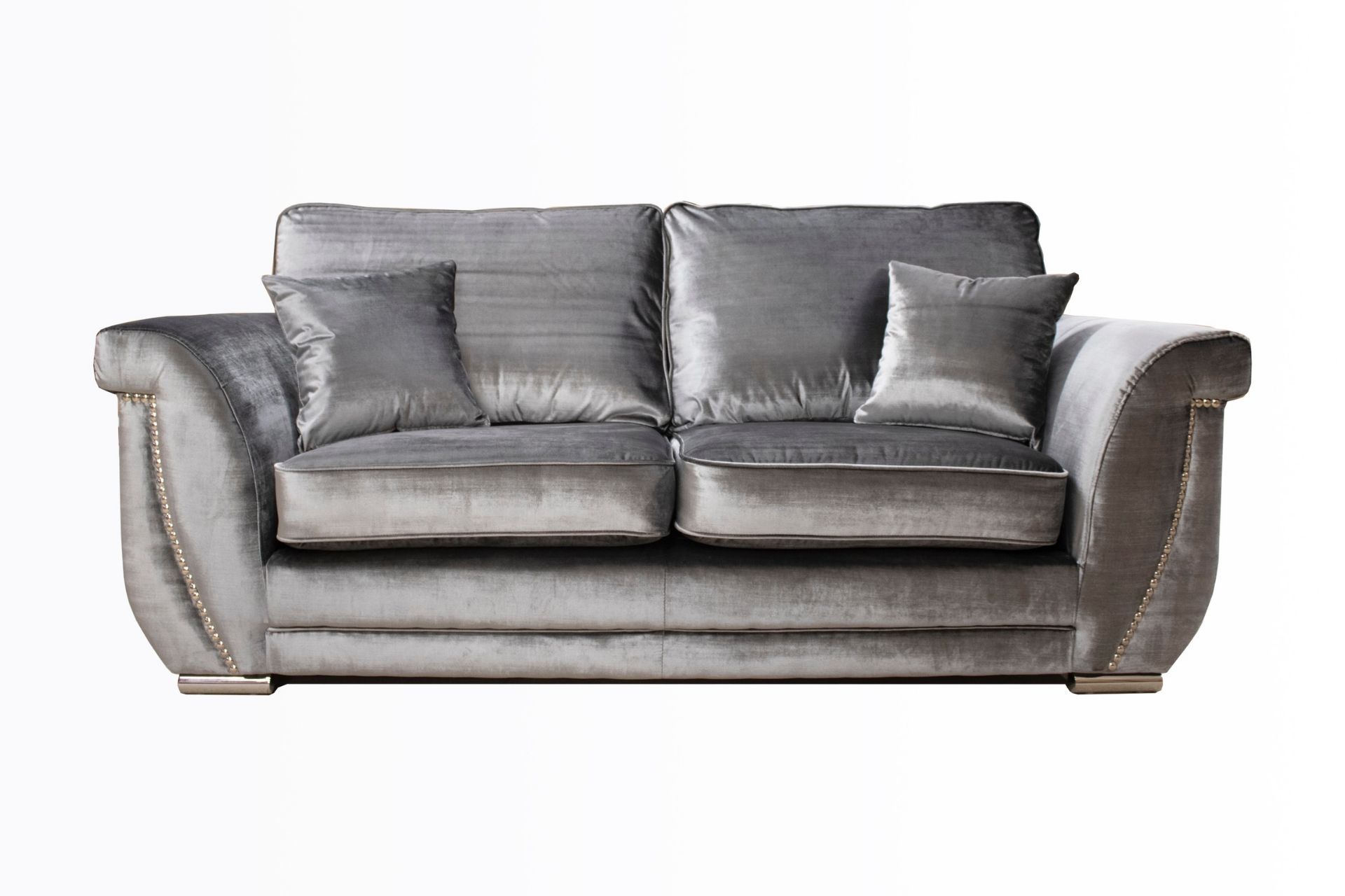 Brand new luxe 3 seater plus 2 seater fabric sofas in velvet titanium