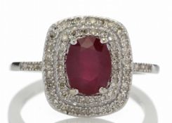 9k White Gold Oval Ruby And Diamond Cluster Diamond Ring 0.33 Carats