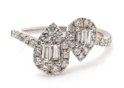 18k White Gold Double Pear Shape Cluster Diamond Ring 0.83 Carats