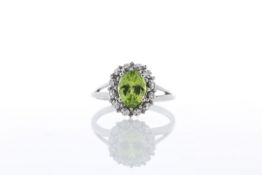 9k White Gold Cluster Diamond And Peridot Ring 1.40 Carats