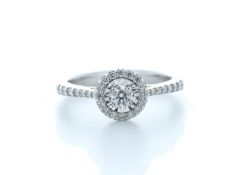 18k White Gold Single Stone With Halo Setting Ring 0.37 Carats