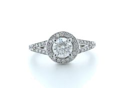 18k White Gold Single Stone With Halo Setting Ring 1.64 (1.01) Carats