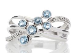9k White Gold Fancy Cluster Diamond And Blue Topaz Ring