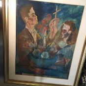 A very rare painting by John Bratby "Roses and Candles"