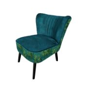 (R3K) 2 X Occasional Chair Green Fern jungle print. Velvet Fabric Cover With Rubberwood Legs (Legs