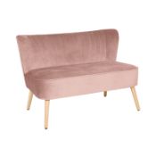 (R4E) 1 X Cocktail Sofa Dark Blush. Velvet Fabric Cover With Rubberwood Legs. (H72xW110xD70cm)
